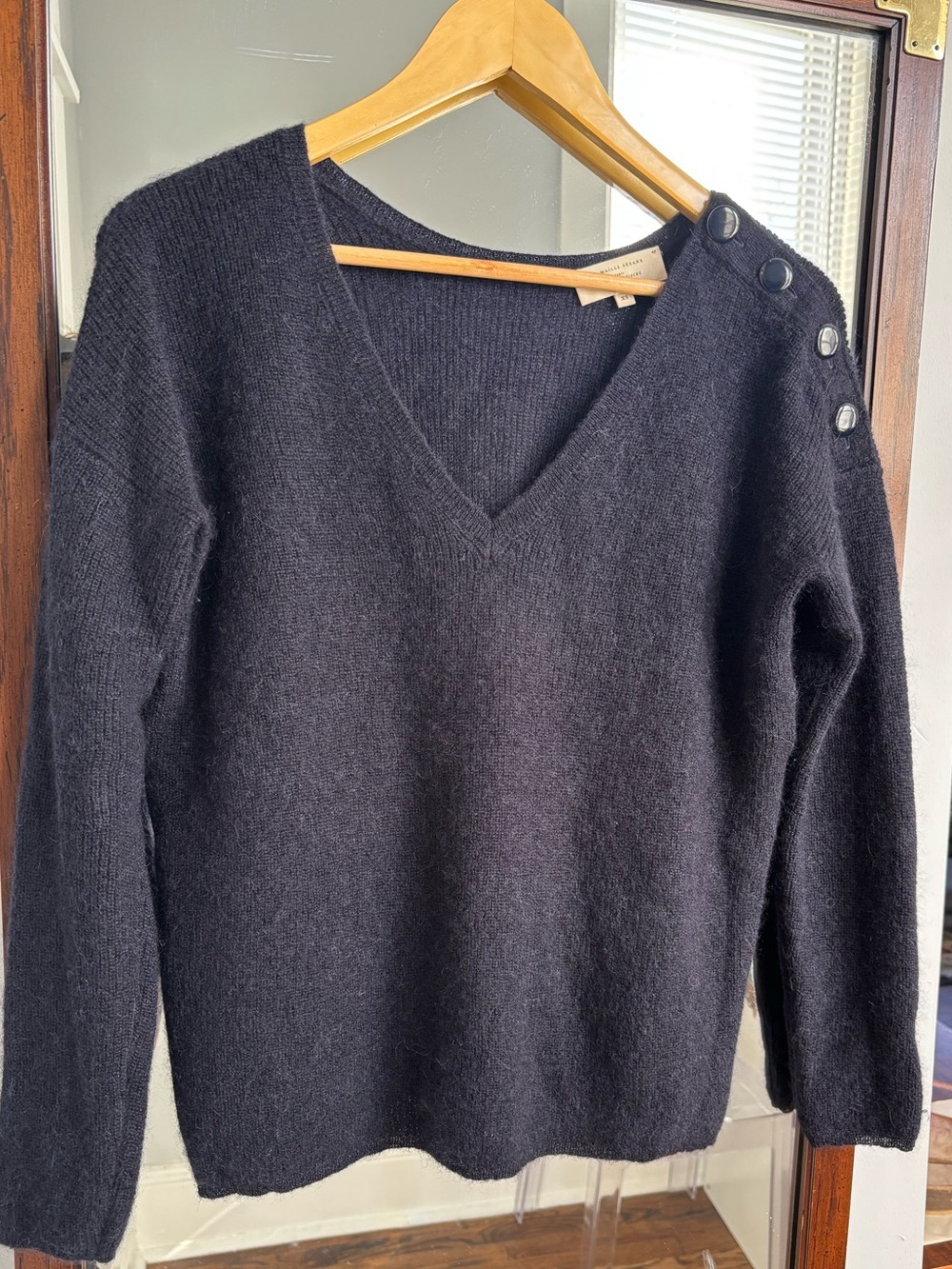 La Maille Sézane Alpaca Mohair Nelson Sweater Dark Navy Cozy Cold Shoulder
